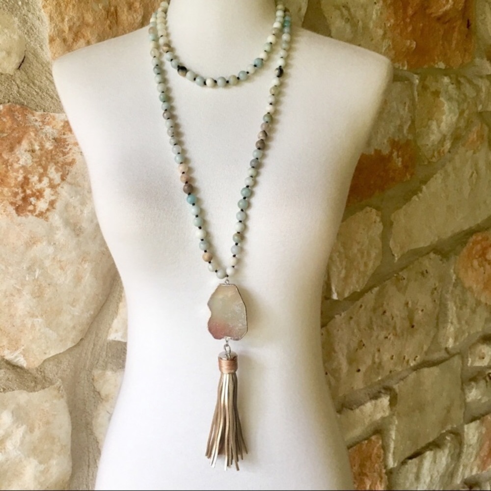 Anthropologie Amazonite pendant necklace long
